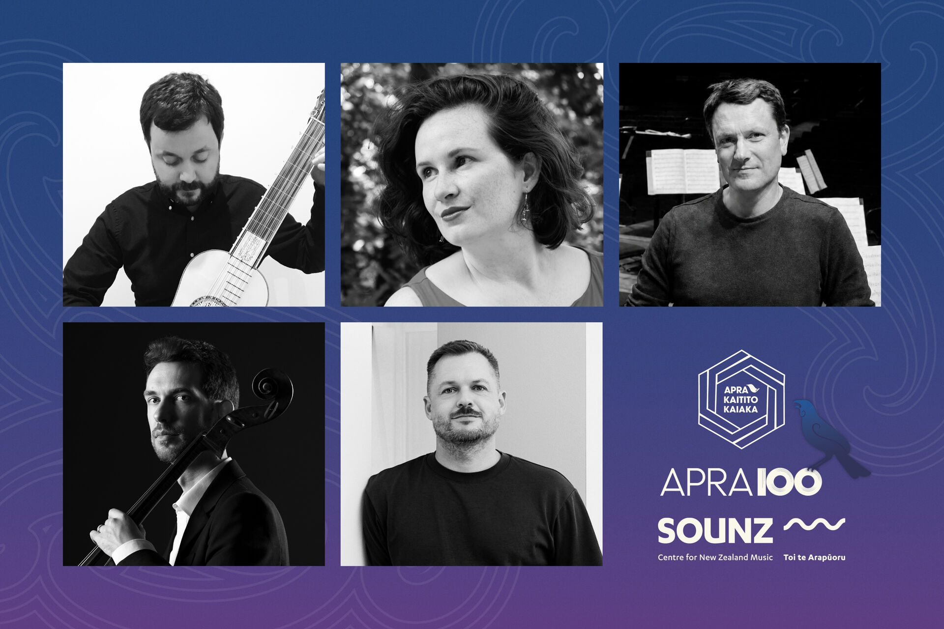 Compile image of award finalists: Dylan Lardelli, Ihlara McIndoe, Michael Norris, Nicholas Denton Protsack, Samuel Holloway.